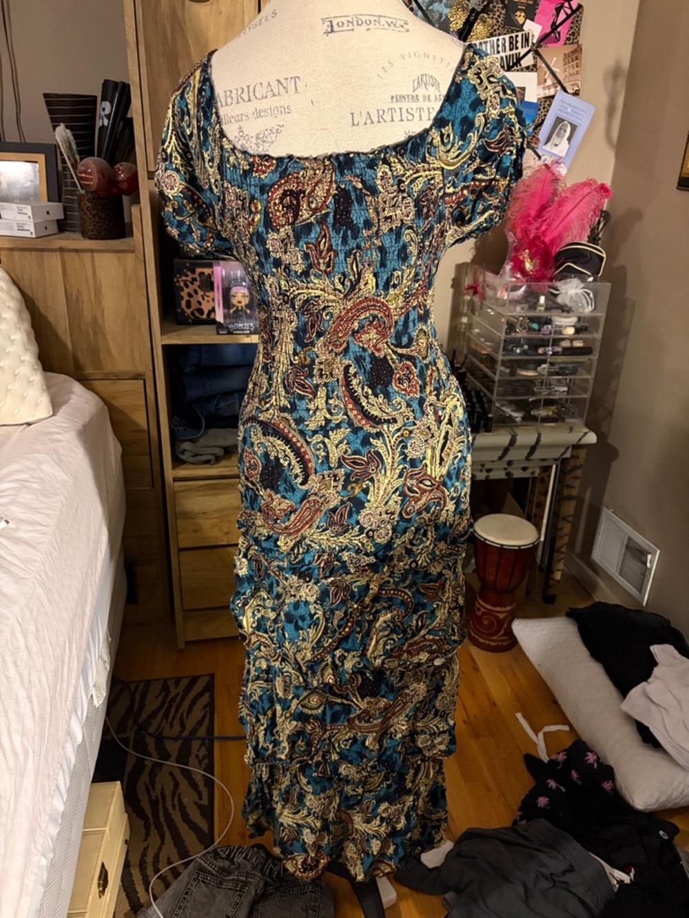 Teal Paisley Ruffle Maxi Dress - Medium - Picture 3 of 3